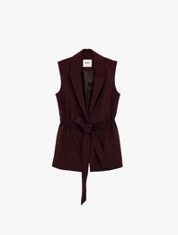 Kruvaze Yaka Kemerli Kolsuz Yelek