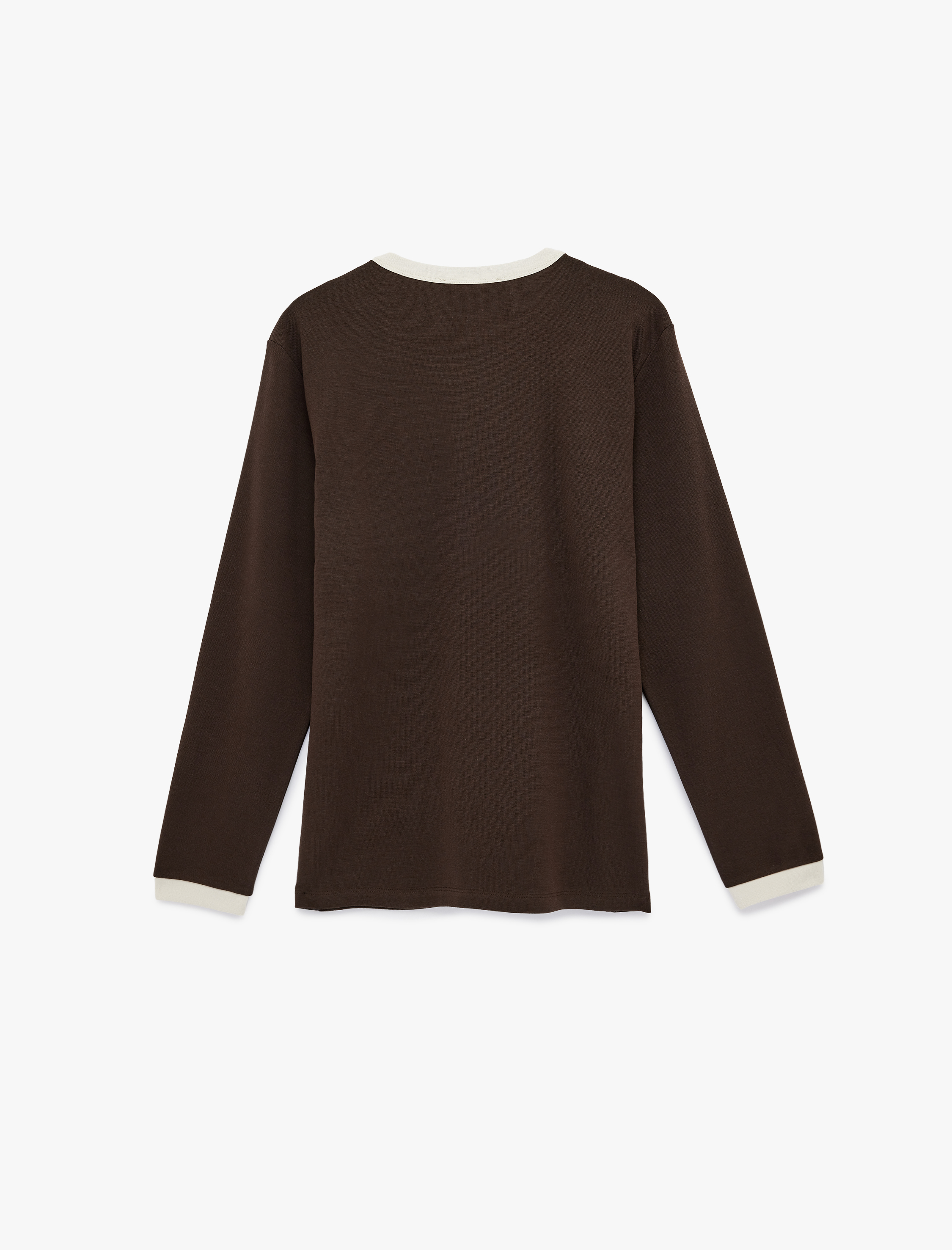   Regular Fit Ribanalı Renk Kontrastlı Pamuklu Bisiklet Yaka Uzun Kollu Tişört