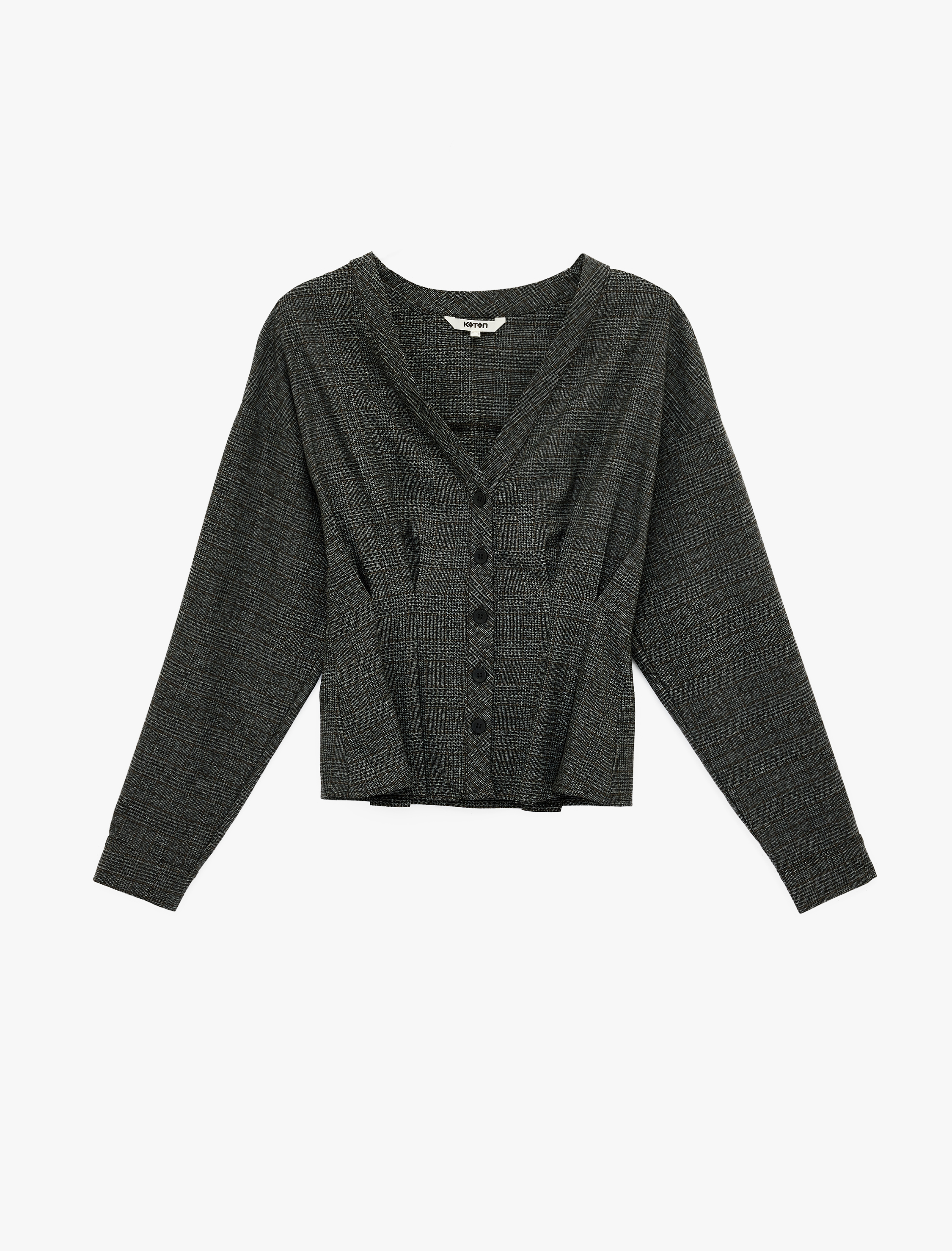   Pens Detaylı Uzun Kollu V Yaka Düğmeli Ekose Gömlek