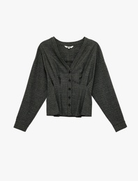 Pens Detaylı Uzun Kollu V Yaka Düğmeli Ekose Gömlek