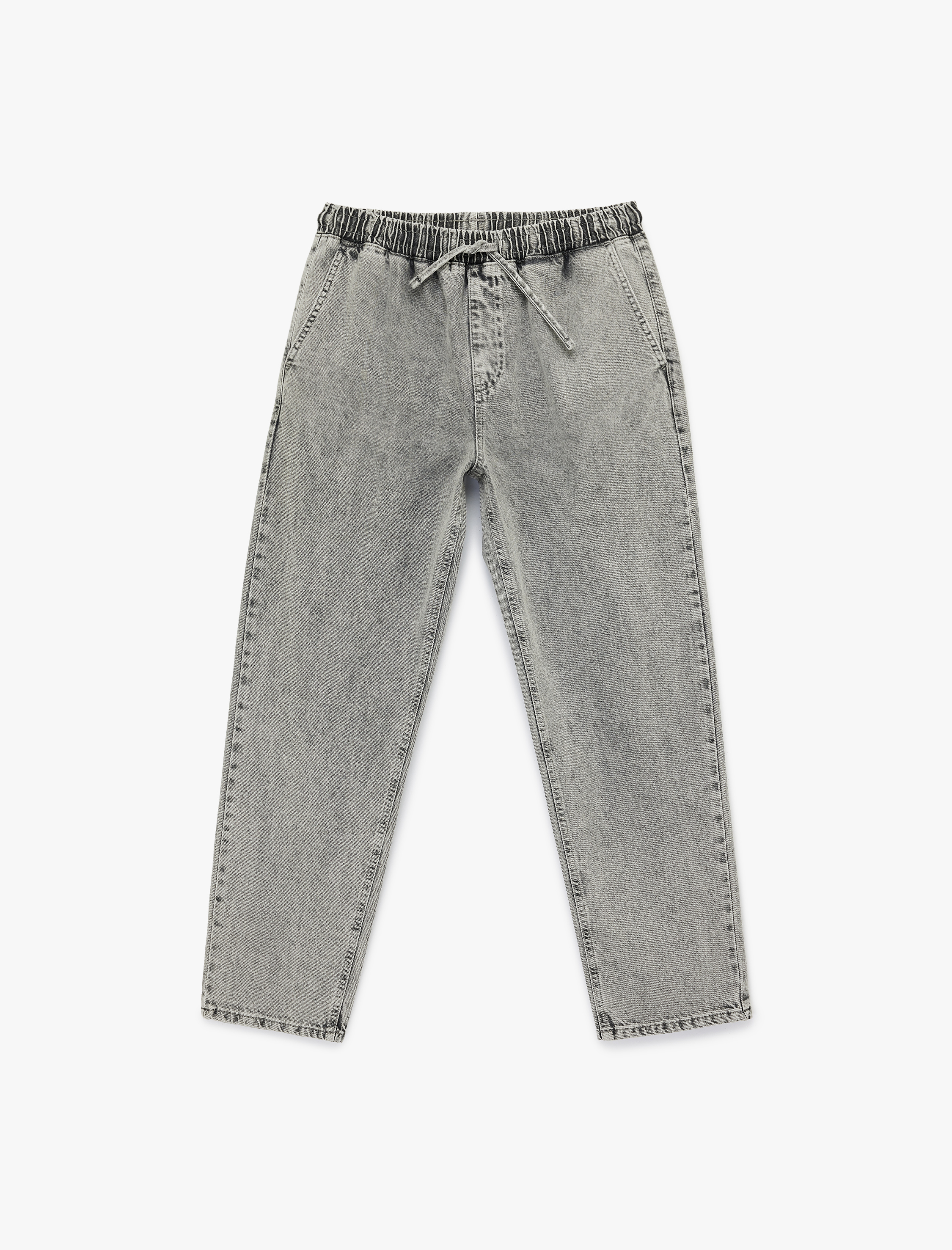   Pamuklu Cepli Bol Beli Lastikli Bağcıklı Baggy Jean Pantolon