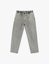 Pamuklu Cepli Bol Beli Lastikli Bağcıklı Baggy Jean Pantolon
