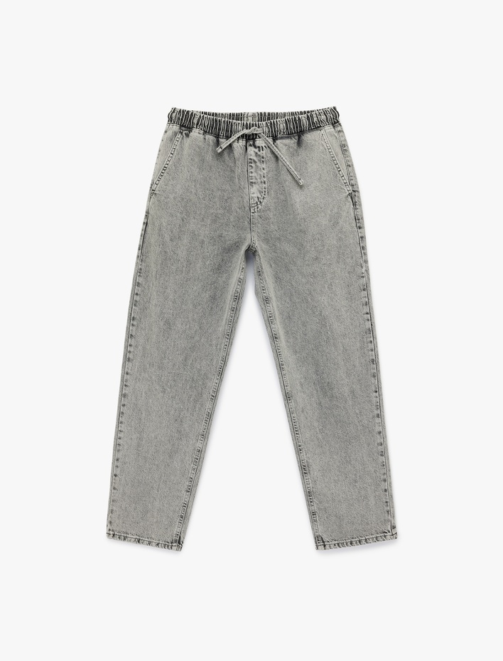  Pamuklu Cepli Bol Beli Lastikli Bağcıklı Baggy Jean Pantolon