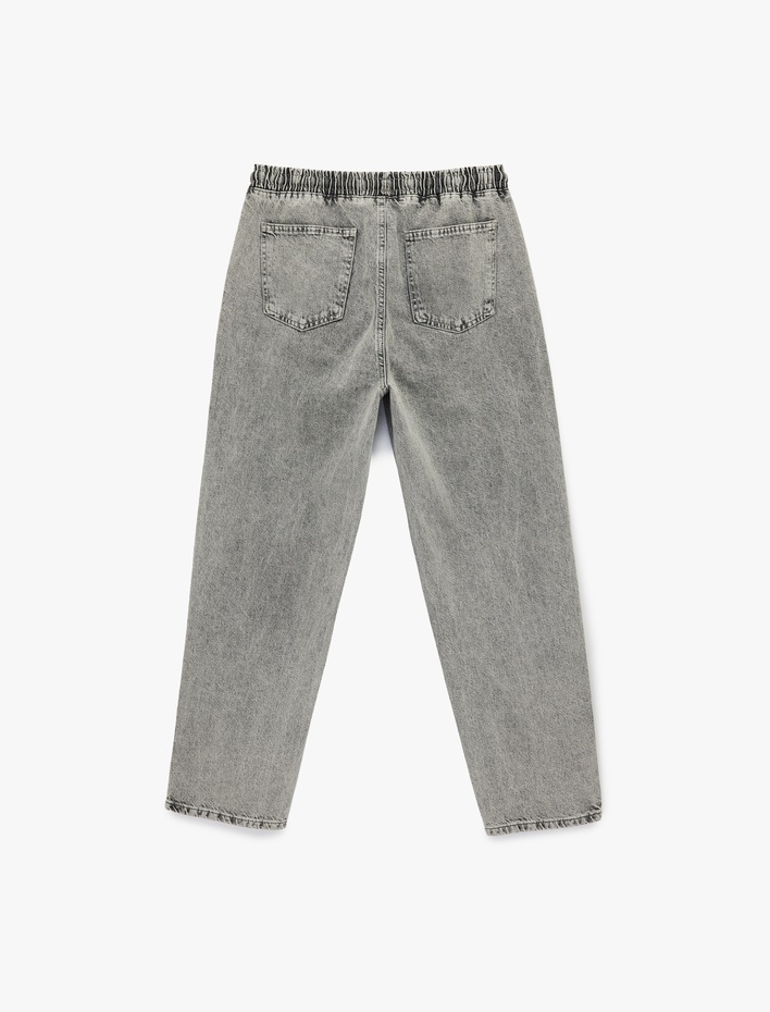  Pamuklu Cepli Bol Beli Lastikli Bağcıklı Baggy Jean Pantolon