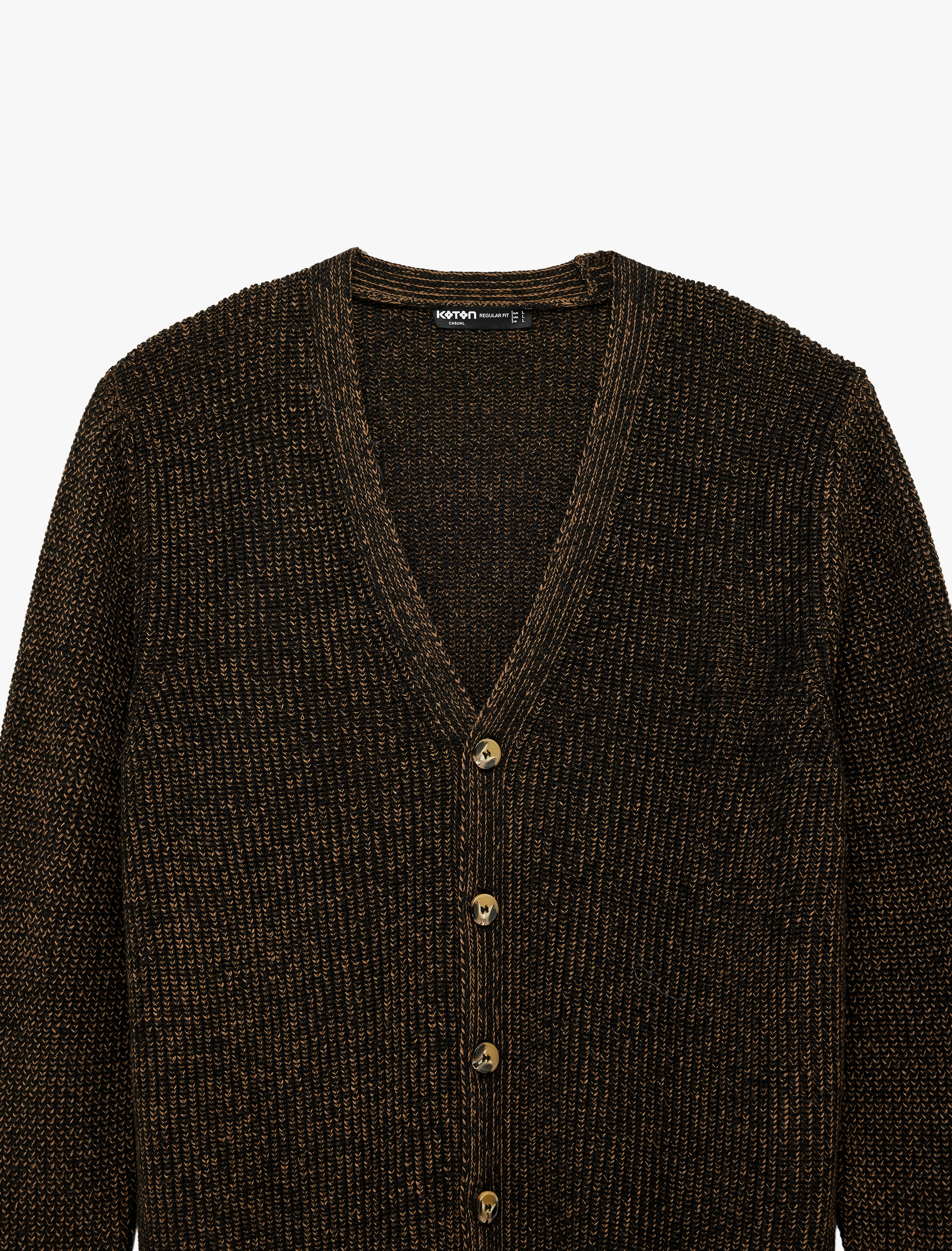   Uzun Kollu Koyun Yünü Karışımlı Düğmeli V Yaka Triko Hırka