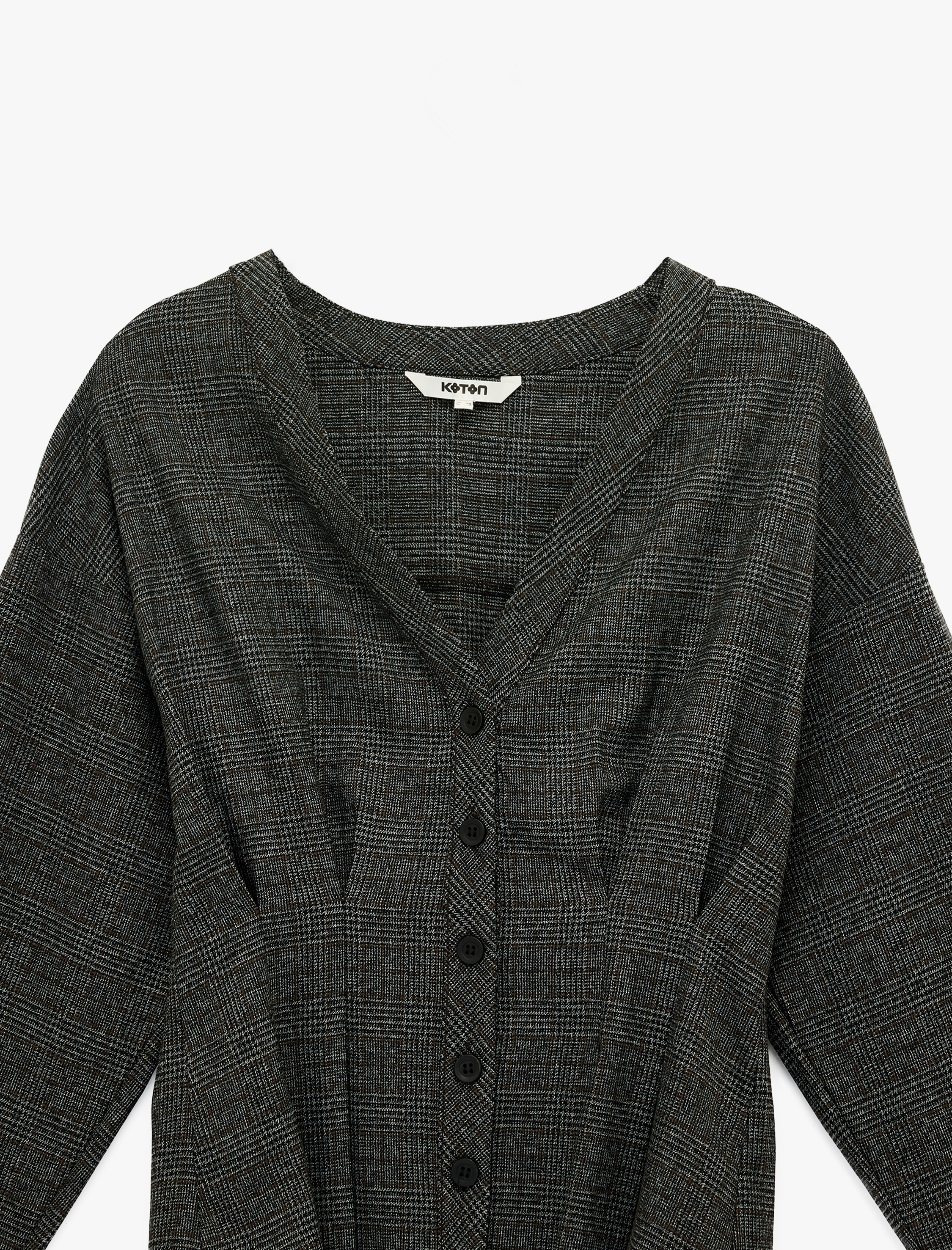   Pens Detaylı Uzun Kollu V Yaka Düğmeli Ekose Gömlek