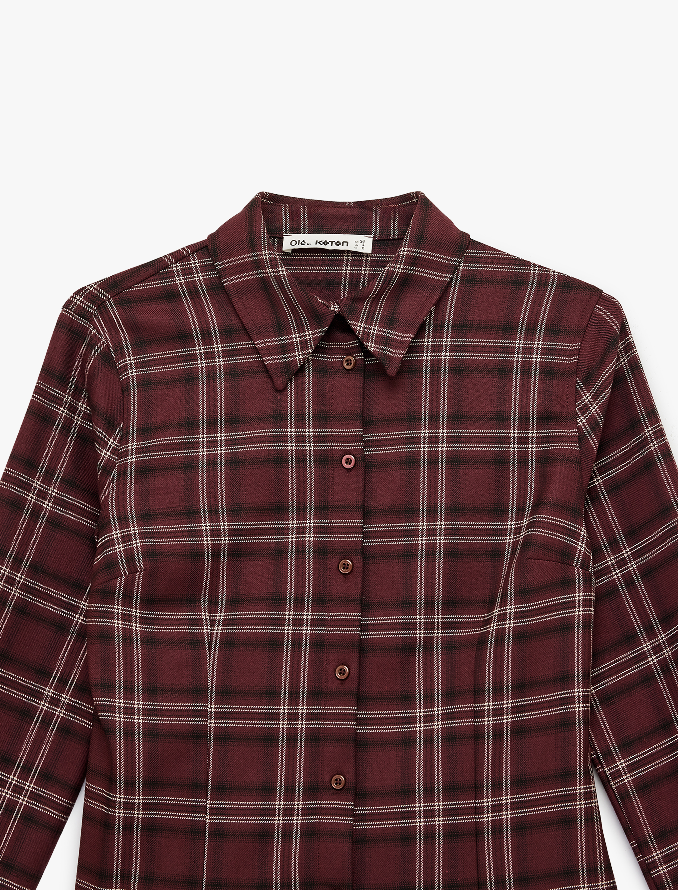   Viskon Karışımlı Uzun Kollu Klasik Yaka Düğmeli Ekoseli Gömlek