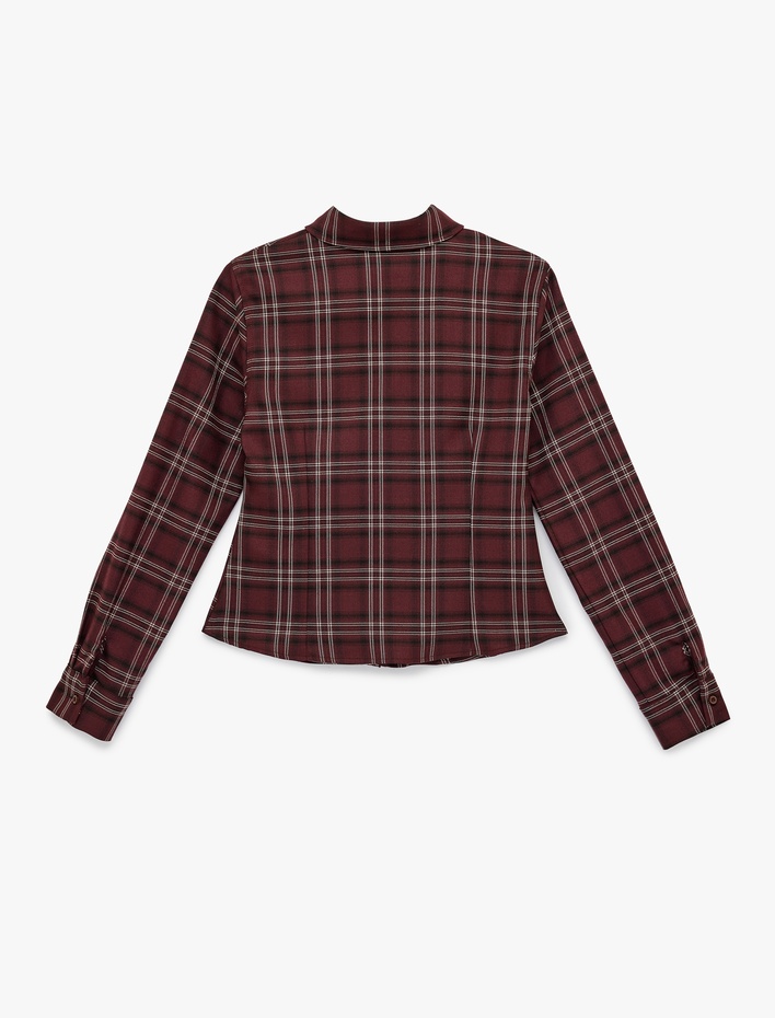  Viskon Karışımlı Uzun Kollu Klasik Yaka Düğmeli Ekoseli Gömlek