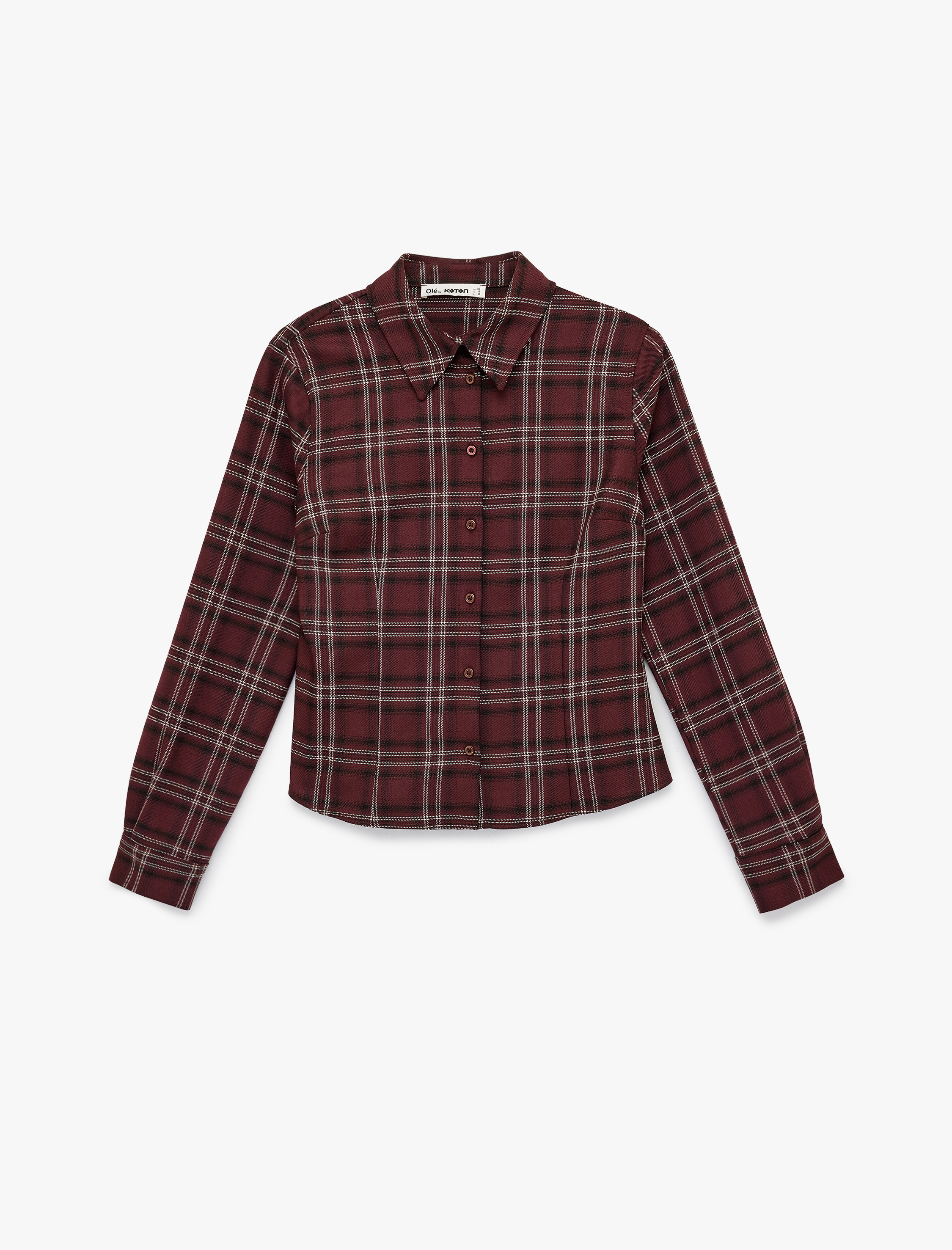   Viskon Karışımlı Uzun Kollu Klasik Yaka Düğmeli Ekoseli Gömlek