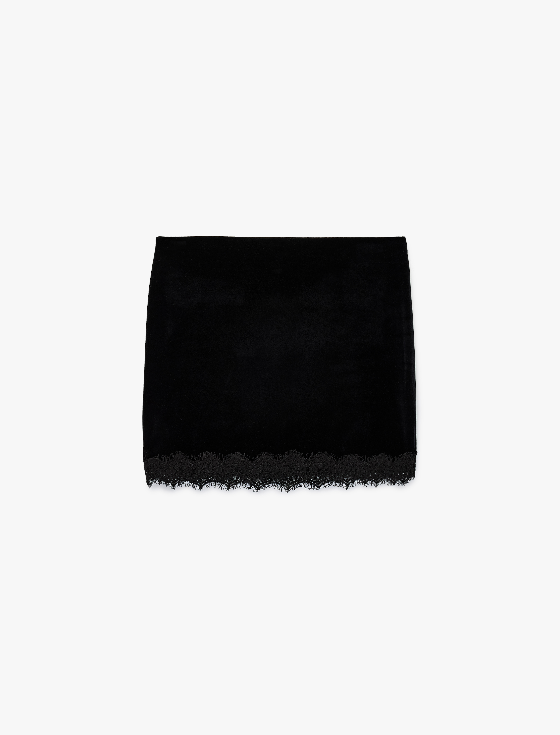   Dantel Detaylı Kadife Mini Etek