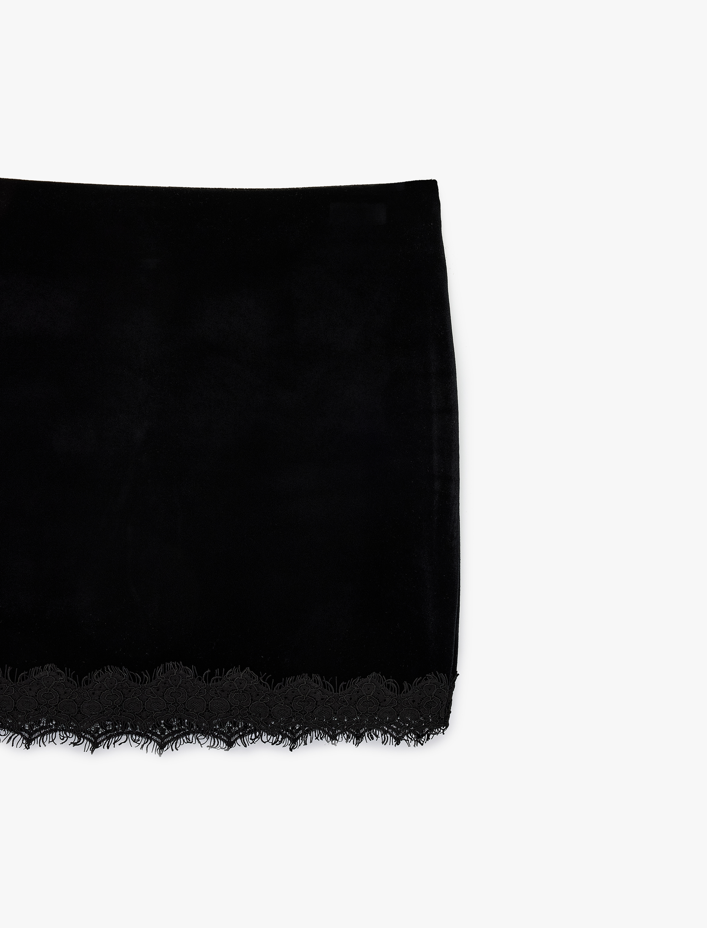   Dantel Detaylı Kadife Mini Etek