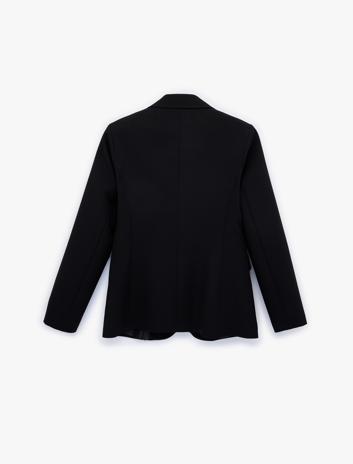  Geniş Yaka Uzun Kollu Slim Fit Düğmeli Cep Detaylı Blazer Ceket