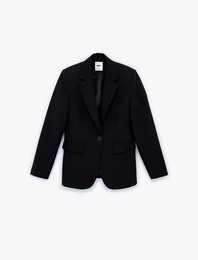 Geniş Yaka Uzun Kollu Slim Fit Düğmeli Cep Detaylı Blazer Ceket