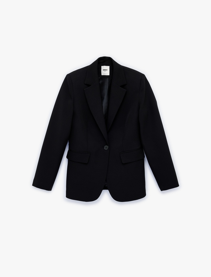  Geniş Yaka Uzun Kollu Slim Fit Düğmeli Cep Detaylı Blazer Ceket