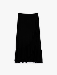 Viskon Crinkle Kumaş Midi Etek