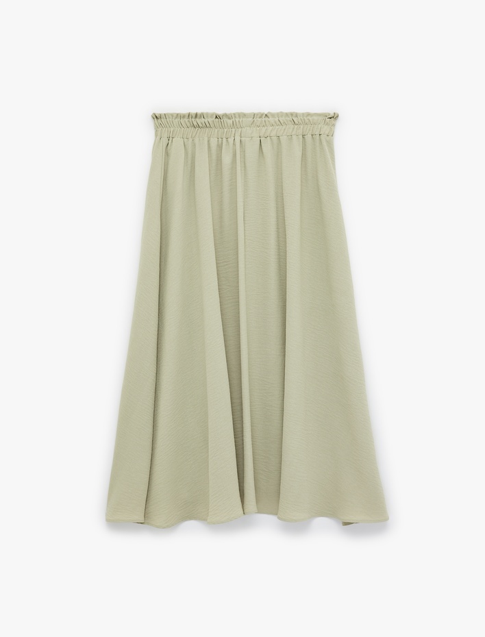  Aerobin Kumaş Beli Lastikli Midi Kloş Etek