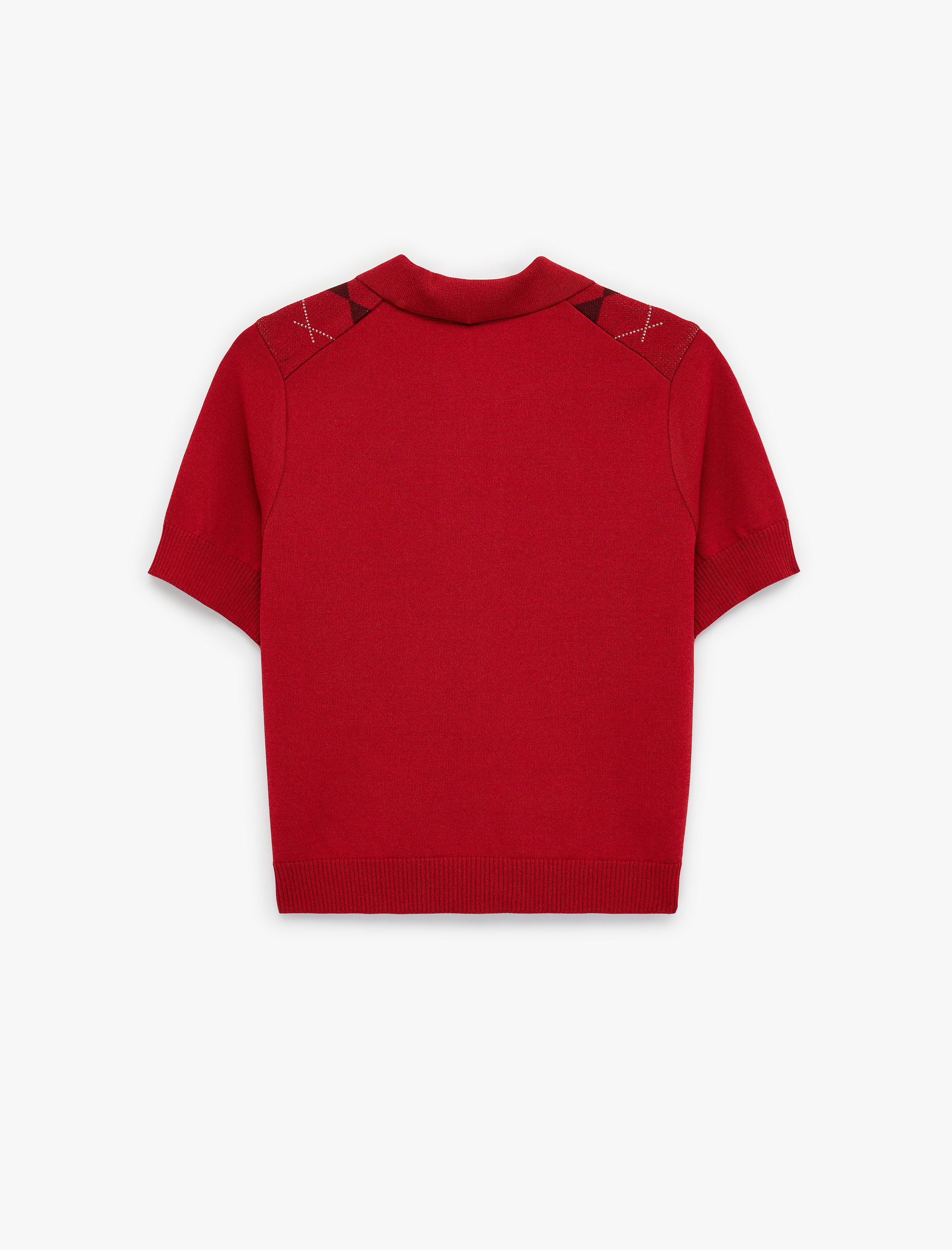   Kısa Kollu Polo Yaka Baklava Desenli Triko Kazak