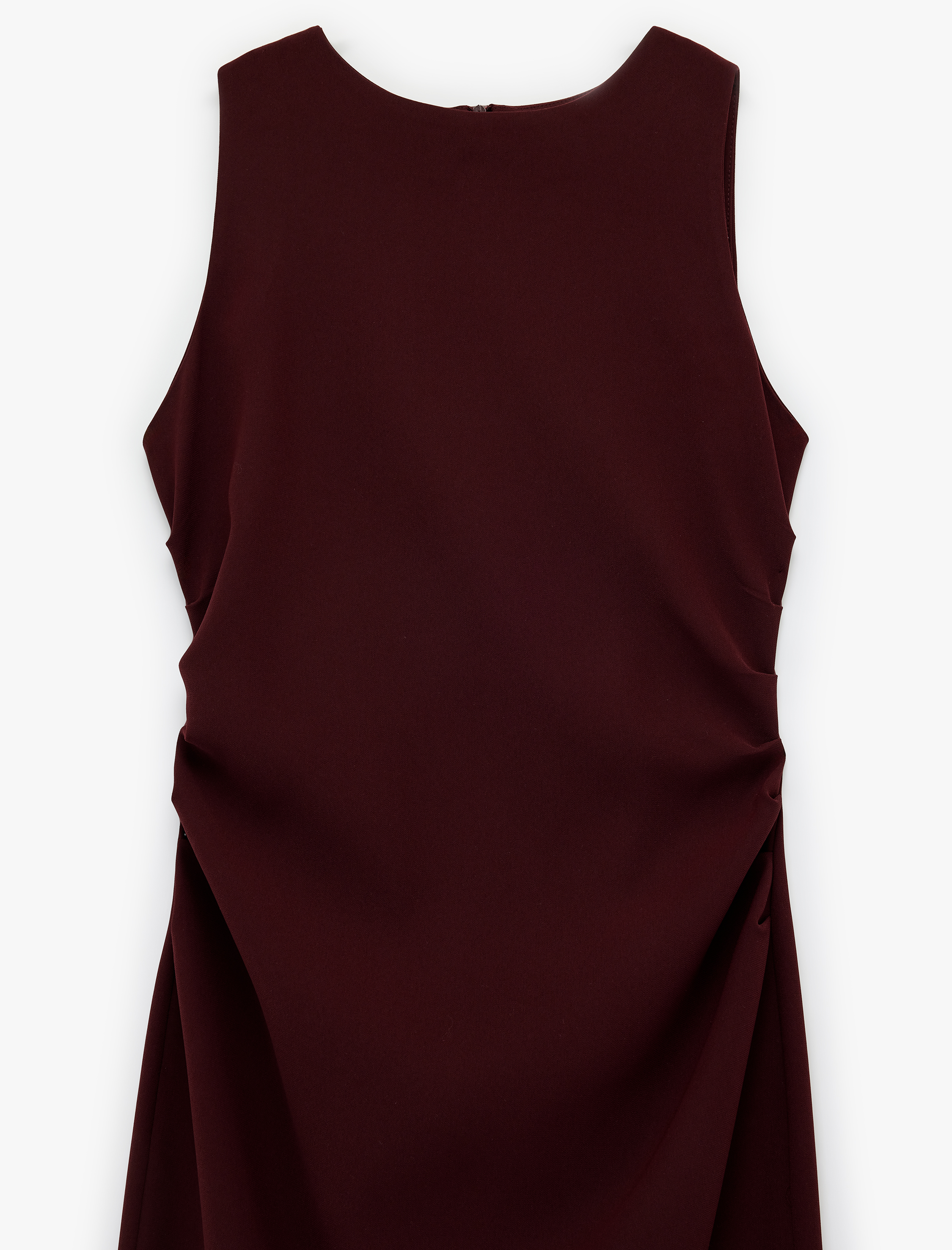   Kolsuz Bisiklet Yaka Krep Kumaş Slim Fit Drape Detaylı Midi Elbise