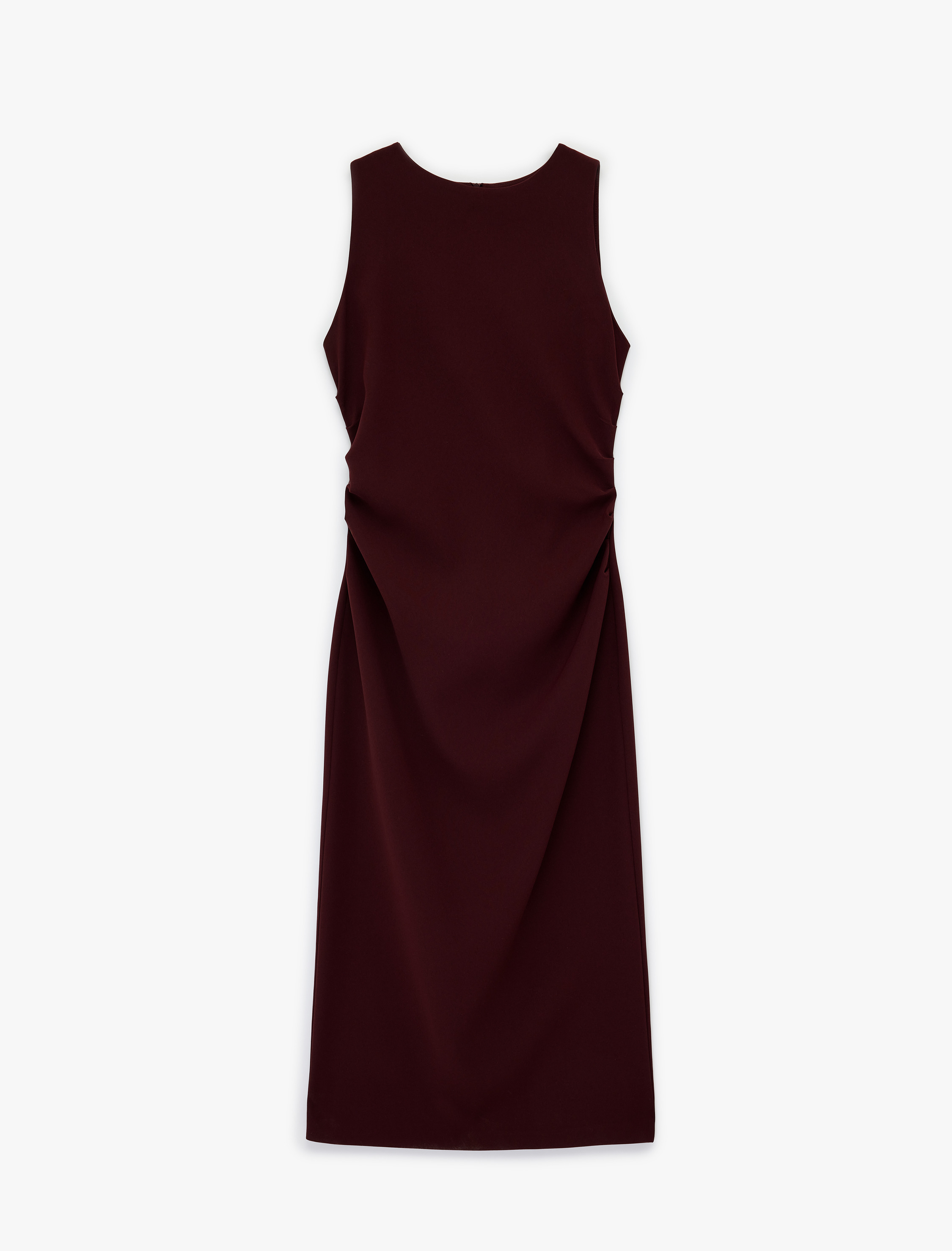   Kolsuz Bisiklet Yaka Krep Kumaş Slim Fit Drape Detaylı Midi Elbise