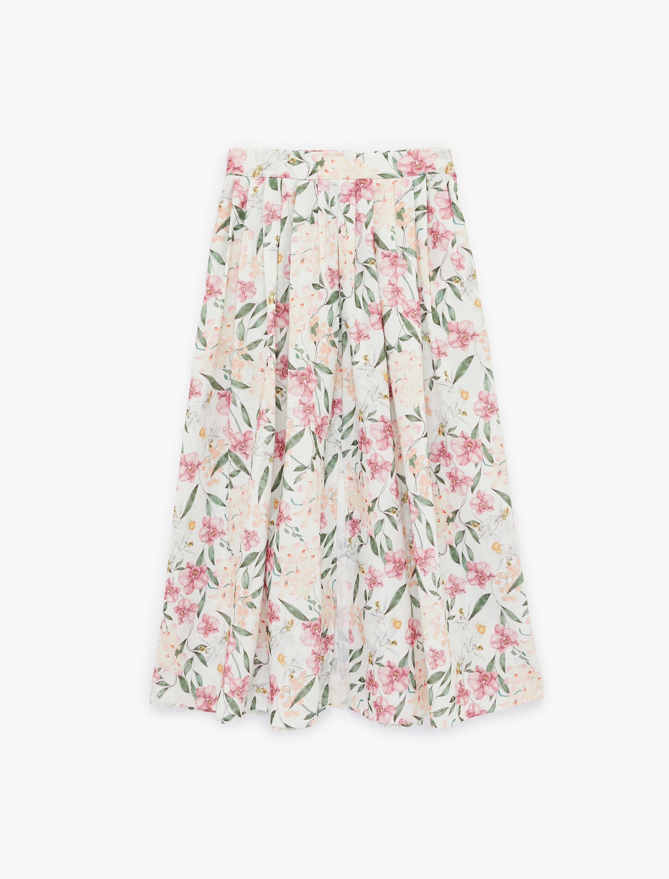   Rahat Kalıp Cepli Çiçekli Pileli Midi Kloş Etek