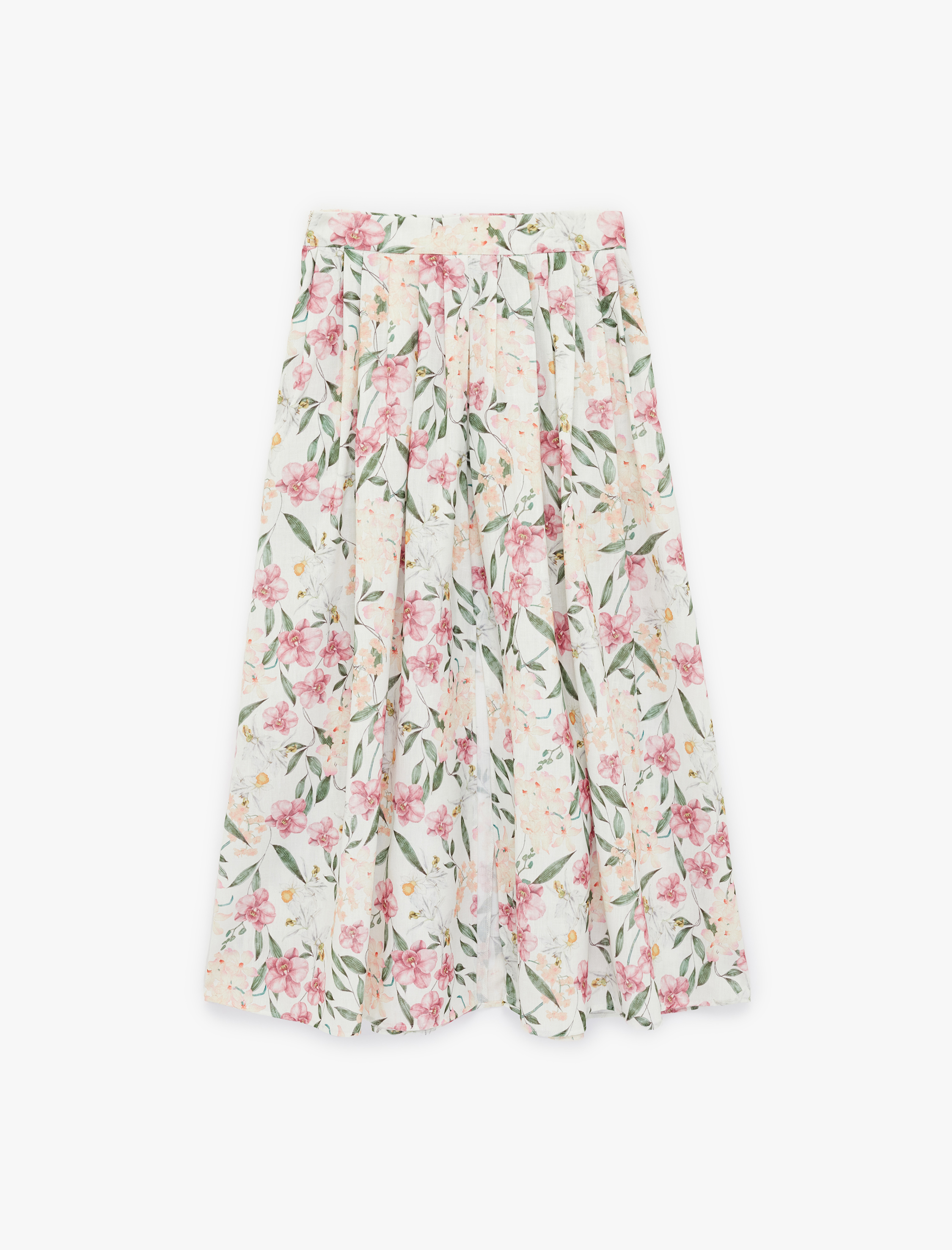   Rahat Kalıp Cepli Çiçekli Pileli Midi Kloş Etek