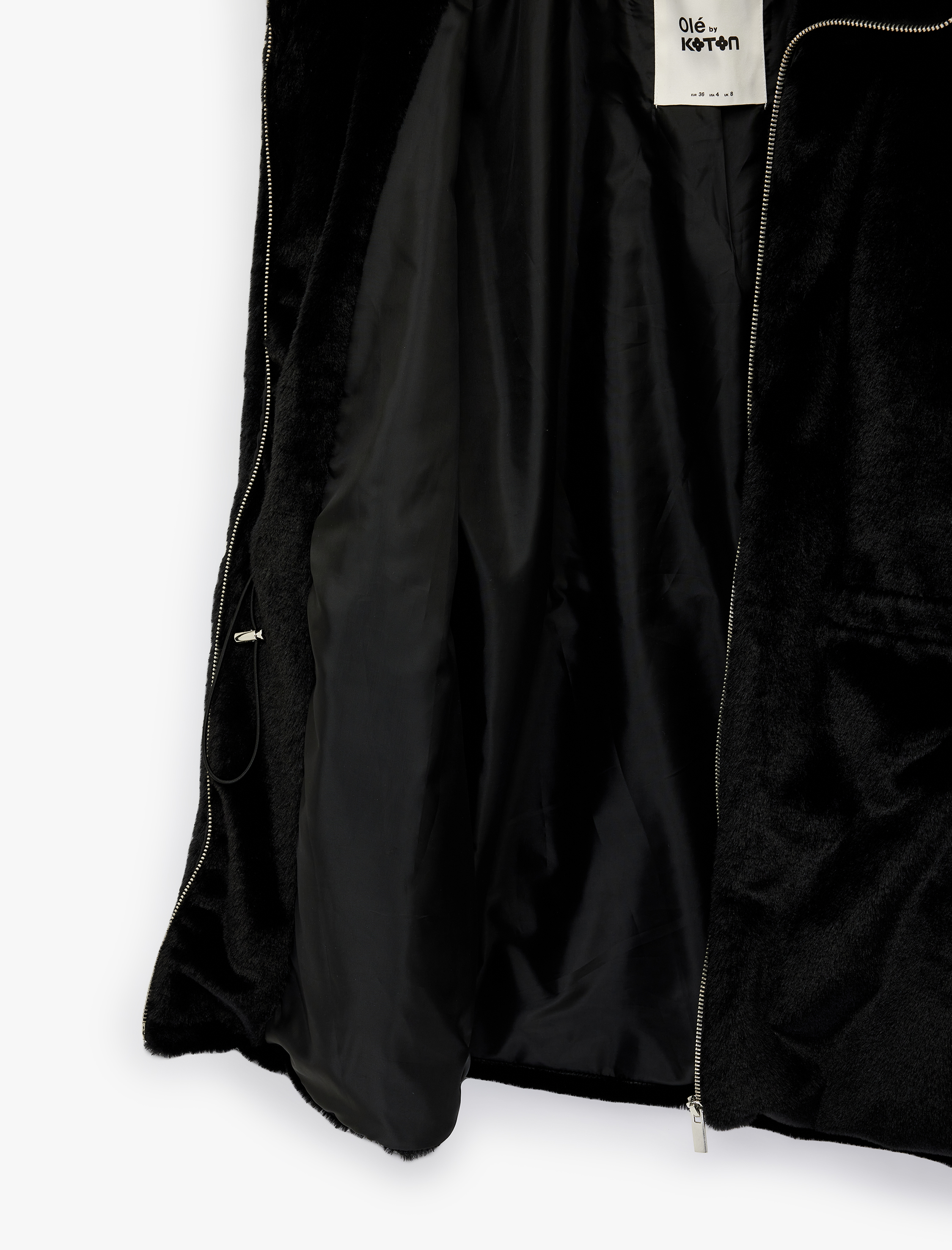   Fermuarlı Cep Detaylı Dik Yaka Beli Lastikli Peluş Ceket