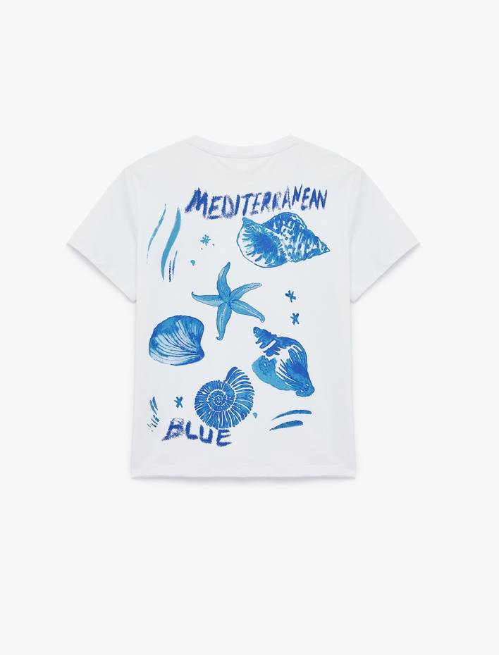  Kısa Kollu Bisiklet Yaka Pamuklu Baskılı Tişört