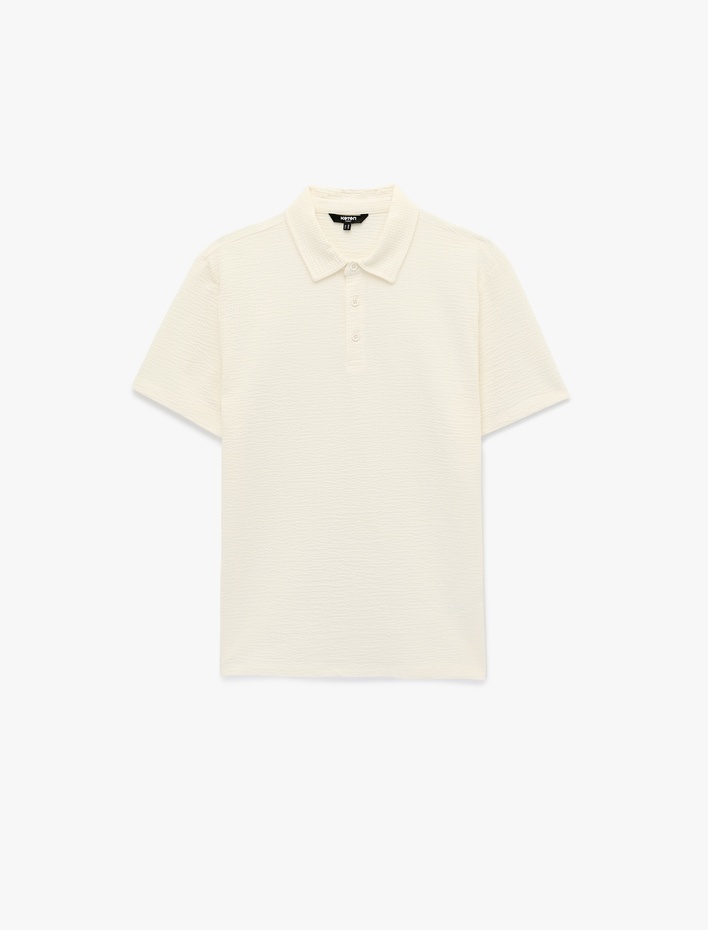  Regular Fit Kısa Kollu Dokulu Pamuklu Polo Yaka Tişört