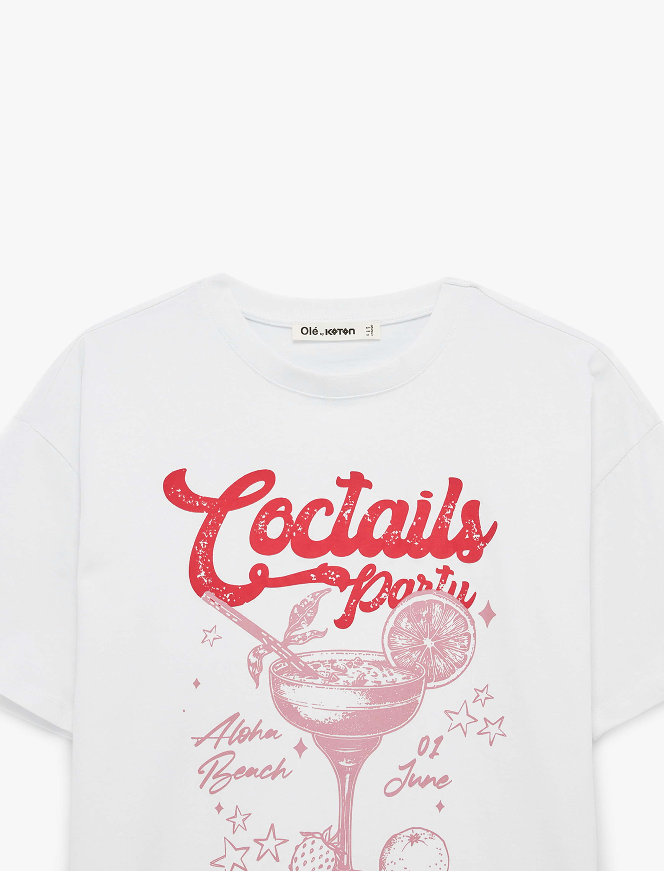   Rahat Kalıp Kısa Kollu Bisiklet Yaka Baskılı Tişört