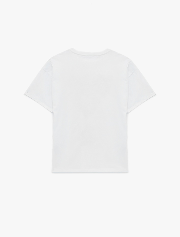  Rahat Kalıp Kısa Kollu Bisiklet Yaka Baskılı Tişört