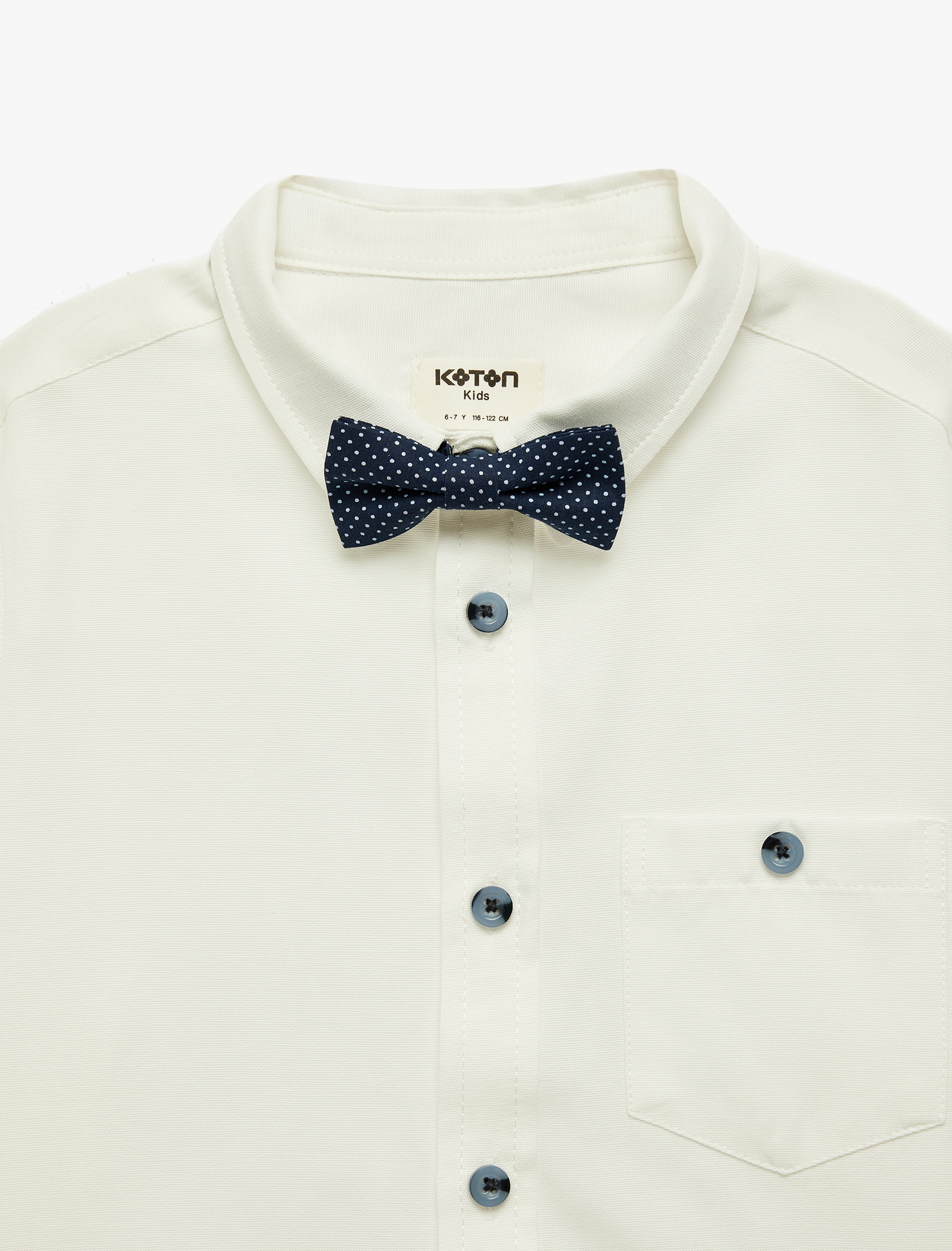  Erkek Çocuk Uzun Kollu Cep Detaylı Düğmeli Papyonlu Gömlek