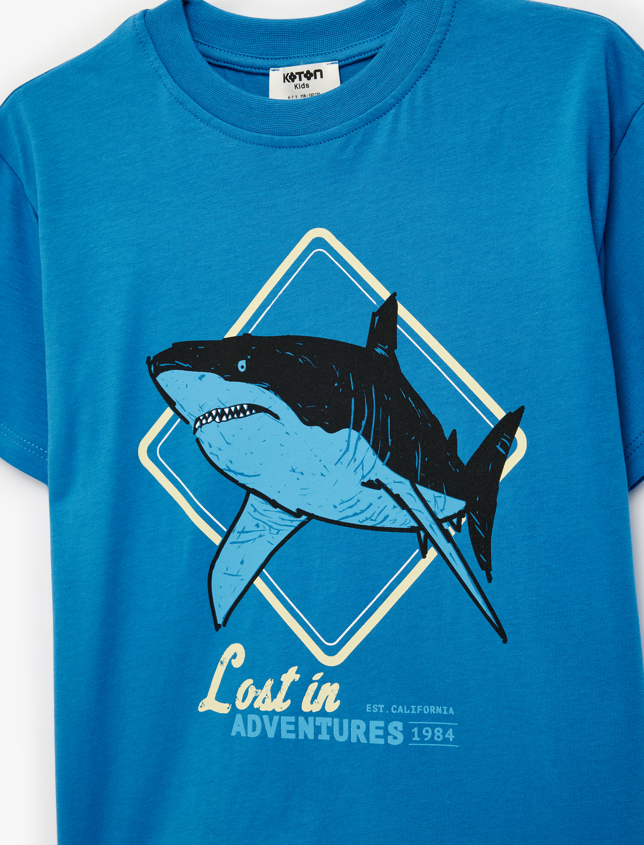  Erkek Çocuk Köpek Balığı Baskılı Kısa Kollu Bisiklet Yaka Pamuklu Tişört