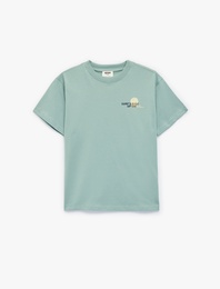 Pamuklu Kısa Kollu Bisiklet Yaka Baskılı Tişört