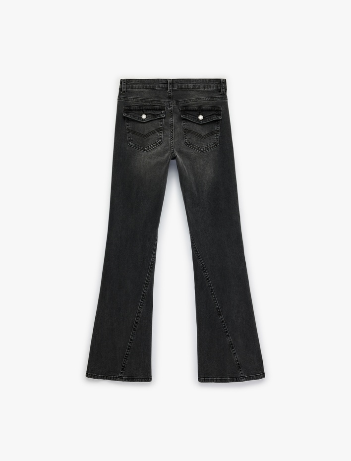  Cepli Yüksek Bel İspanyol Paça Jean Pantolon - Flare Jeans