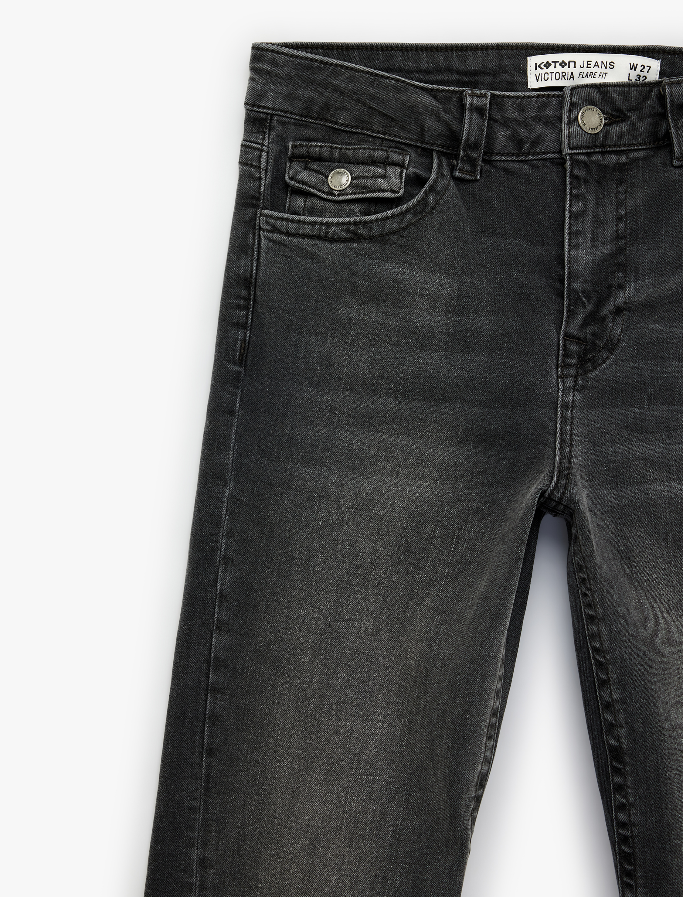   Cepli Yüksek Bel İspanyol Paça Jean Pantolon - Flare Jeans