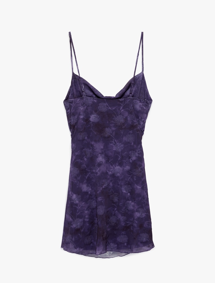  Slim Fit Degaje Yaka Batik Desenli Askılı Mini Elbise