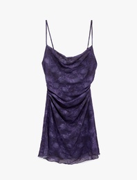 Slim Fit Degaje Yaka Batik Desenli Askılı Mini Elbise