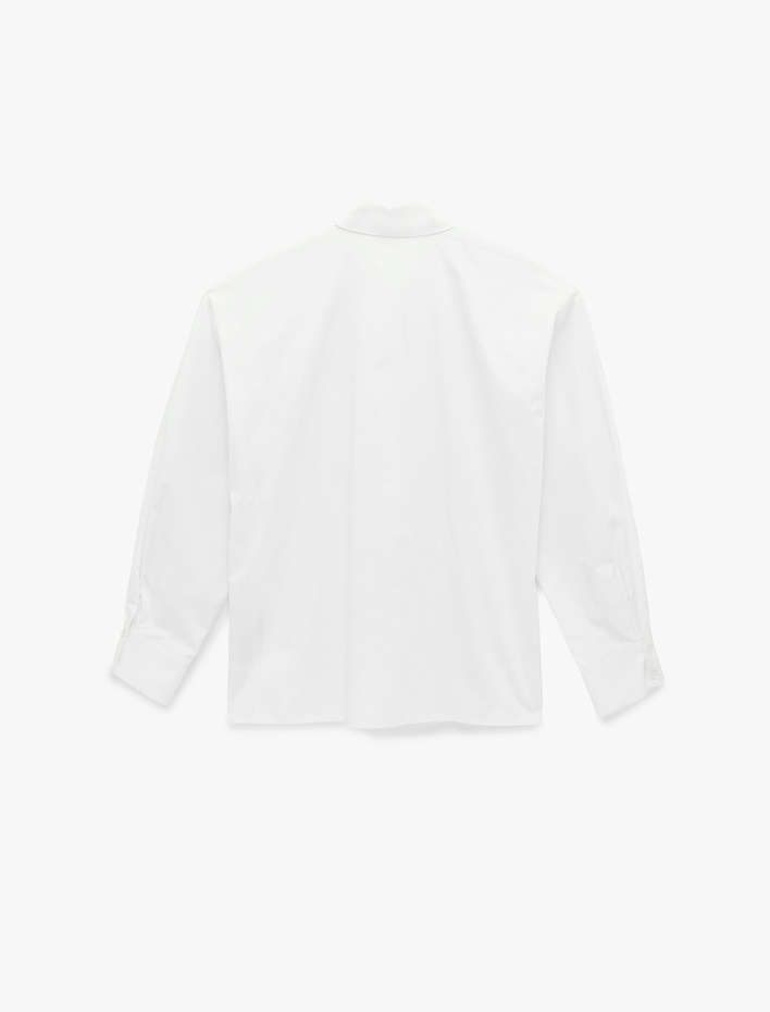  Pamuklu Uzun Kollu Düğme Detaylı Oversize Poplin Gömlek