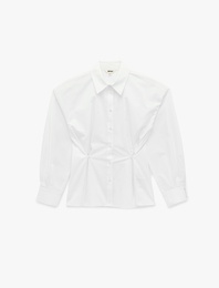 Pamuklu Uzun Kollu Düğme Detaylı Oversize Poplin Gömlek