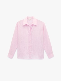 Regular Fit Kaçık Yaka Düğmeli Uzun Kollu Gömlek