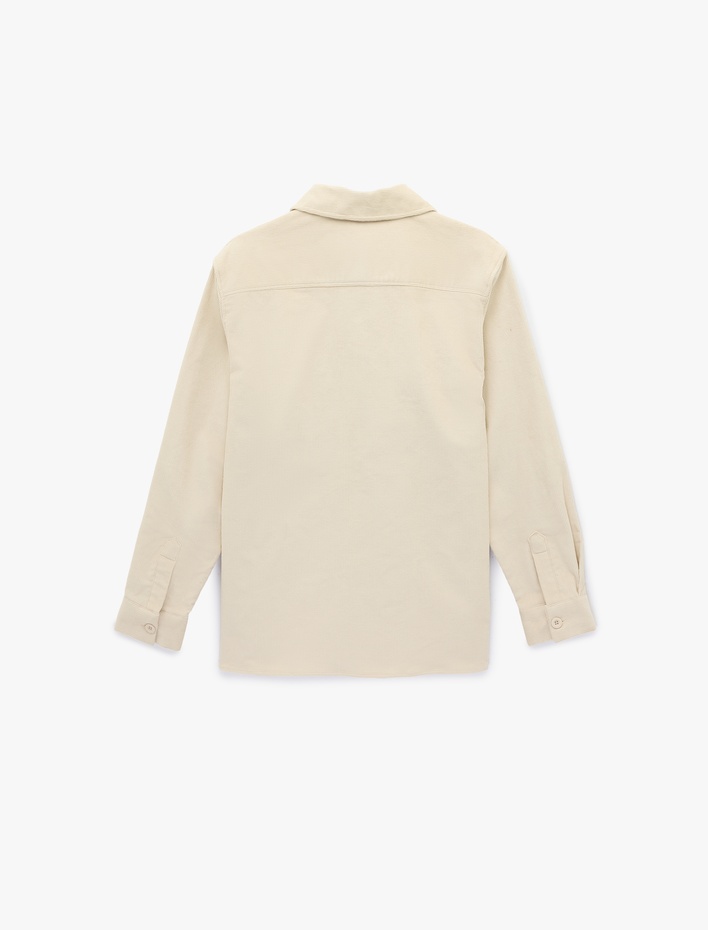  Regular Fit Uzun Kollu Cepli Pamuklu Klasik Yaka Fitilli Kadife Gömlek