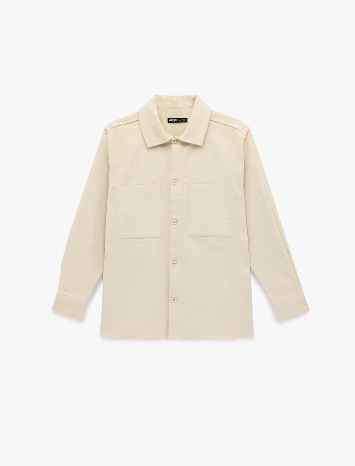  Regular Fit Uzun Kollu Cepli Pamuklu Klasik Yaka Fitilli Kadife Gömlek