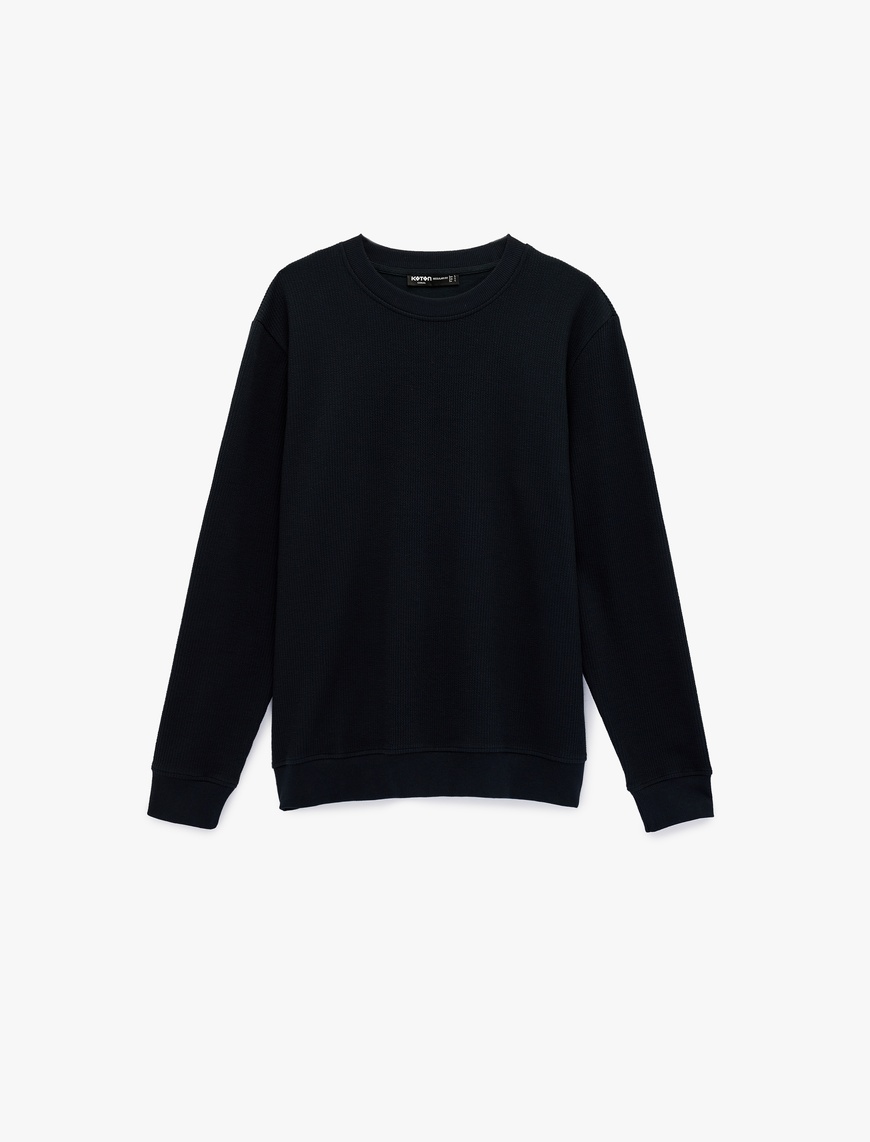 Koton Erkek Uzun Kollu Fitilli Regular Fit Basic Bisiklet Yaka Sweatshirt