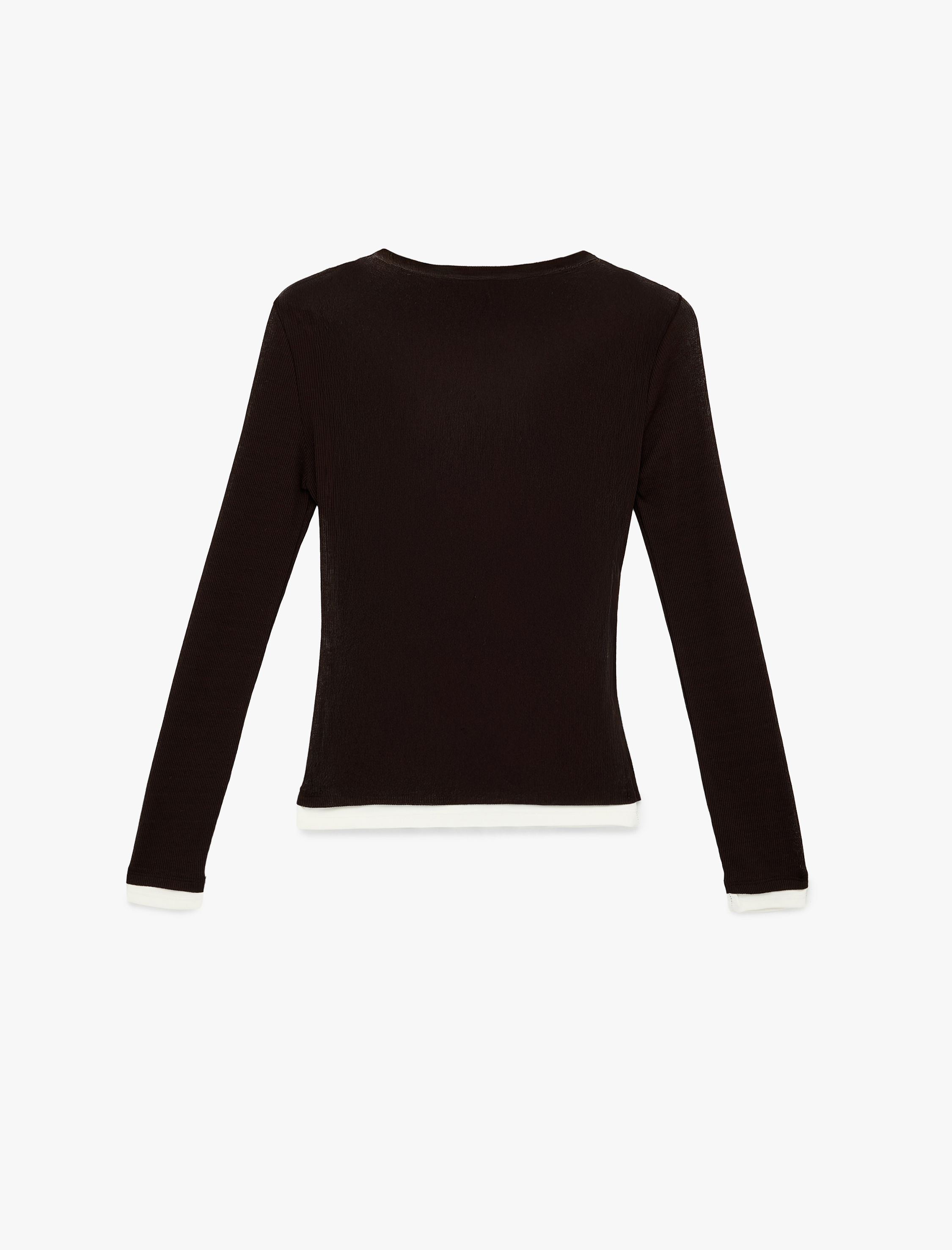   Regular Fit Uzun Kollu Degaje Yaka Renk Kontrastlı Tişört