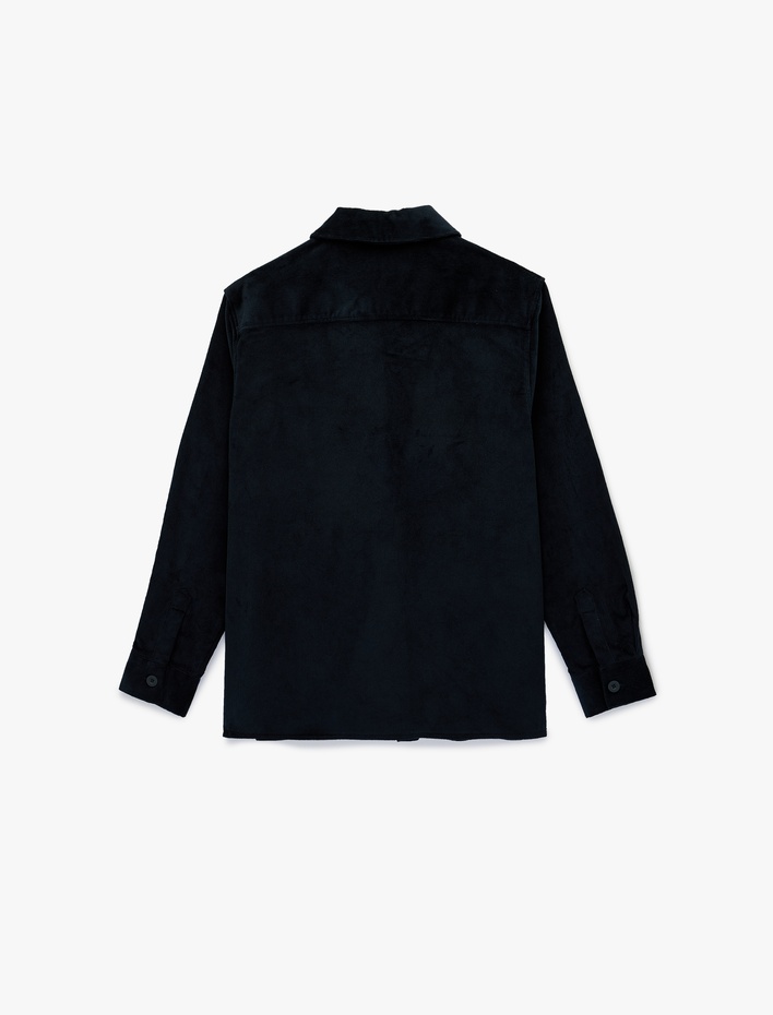  Regular Fit Uzun Kollu Cepli Pamuklu Klasik Yaka Fitilli Kadife Gömlek