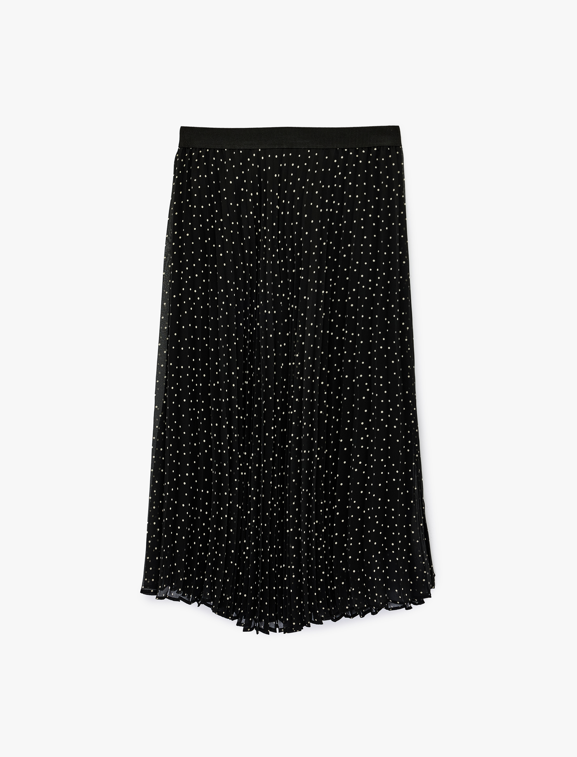   Yüksek Bel Puantiye Desenli Midi Şifon Pileli Etek