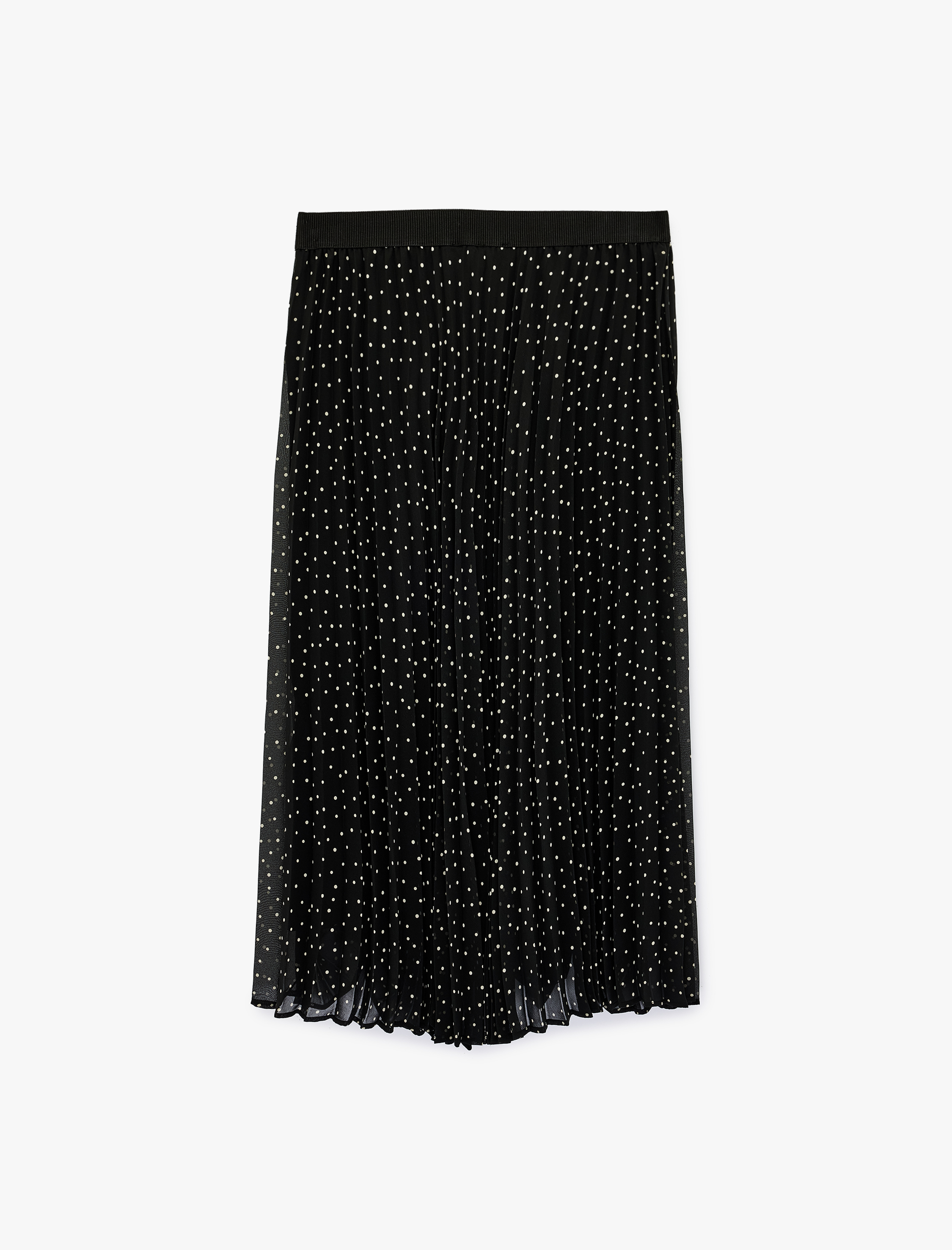   Yüksek Bel Puantiye Desenli Midi Şifon Pileli Etek