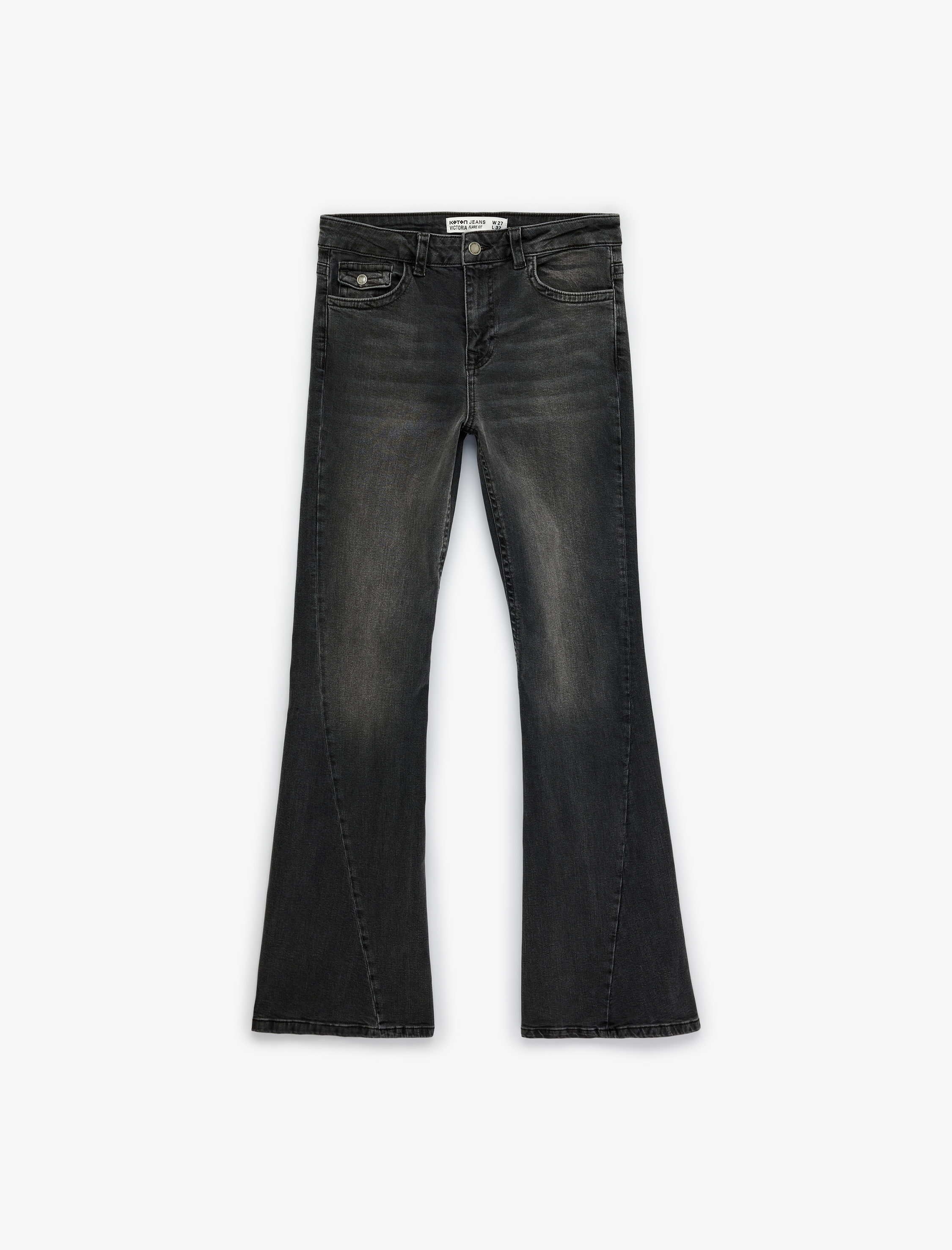   Cepli Yüksek Bel İspanyol Paça Jean Pantolon - Flare Jeans