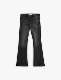 Cepli Yüksek Bel İspanyol Paça Jean Pantolon - Flare Jeans