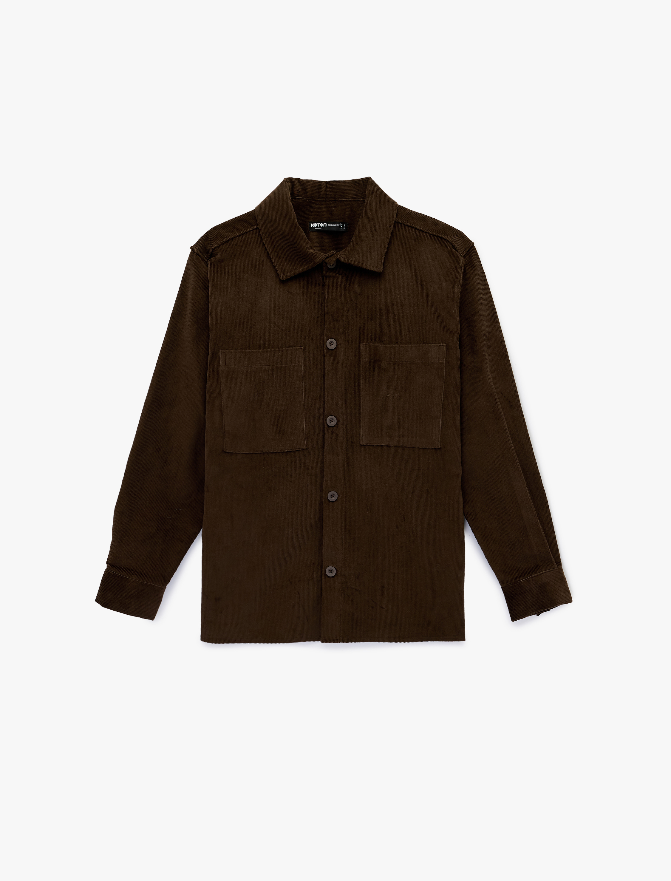   Regular Fit Uzun Kollu Cepli Pamuklu Klasik Yaka Fitilli Kadife Gömlek